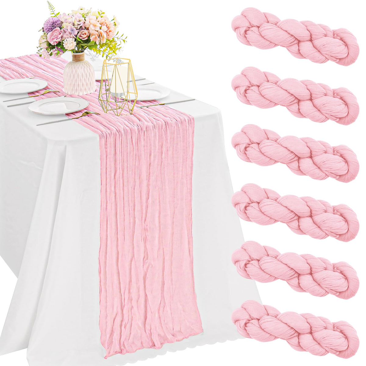 JALANCY pink cheesecloth table runner 35x120 inches adds romantic elegance to weddings.