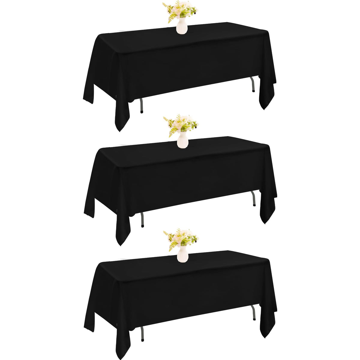 JALANCY rectangle black tablecloth pack 3 with elegant drape for weddings.
