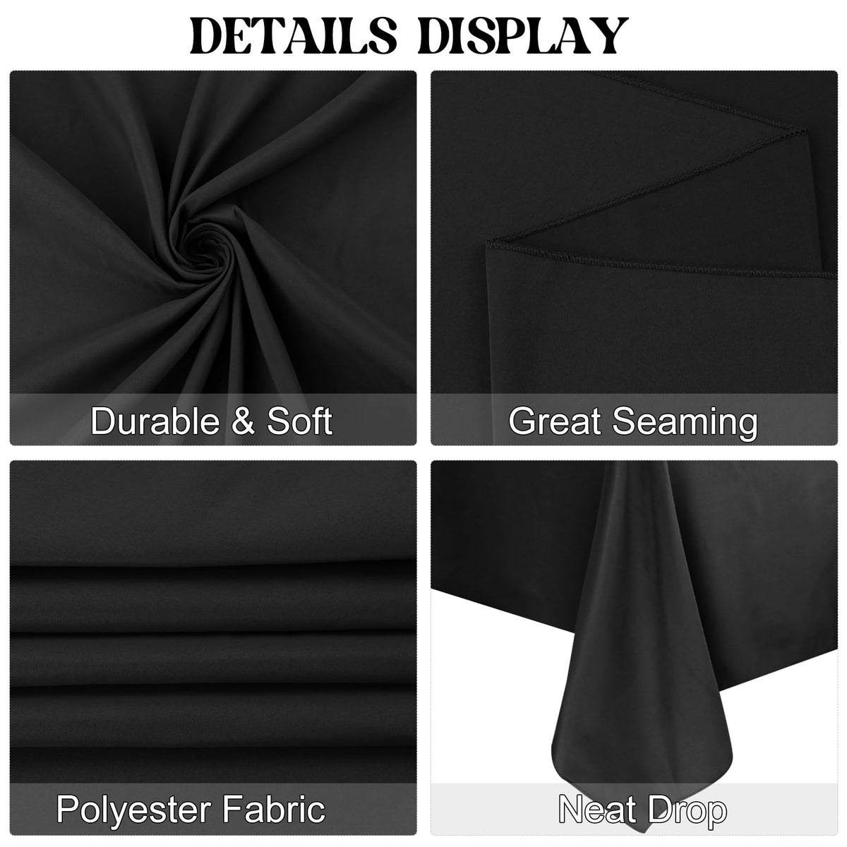 JALANCY black tablecloth displayed in a buffet setup