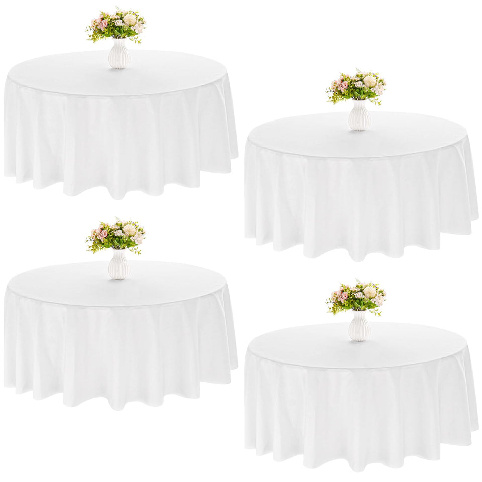 JALANCY round tablecloth 120-inch white on banquet table for elegant coverage and protection.