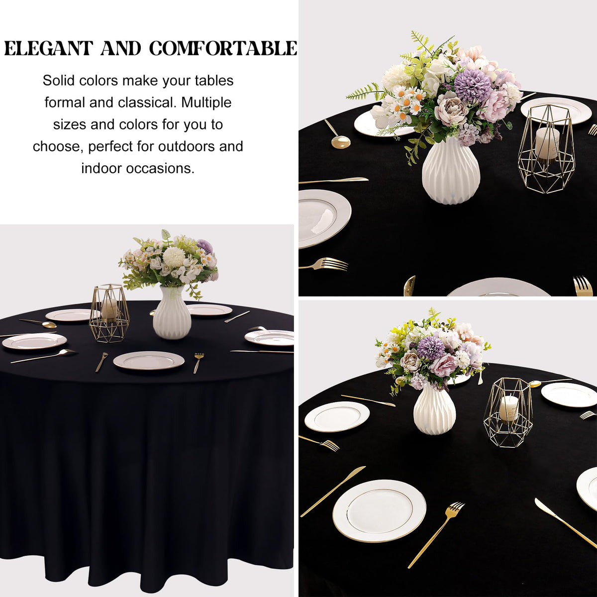 JALANCY 90 inch black tablecloth on wedding reception table