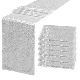JALANCY silver sequin table runner on a dining table adds subtle sparkle