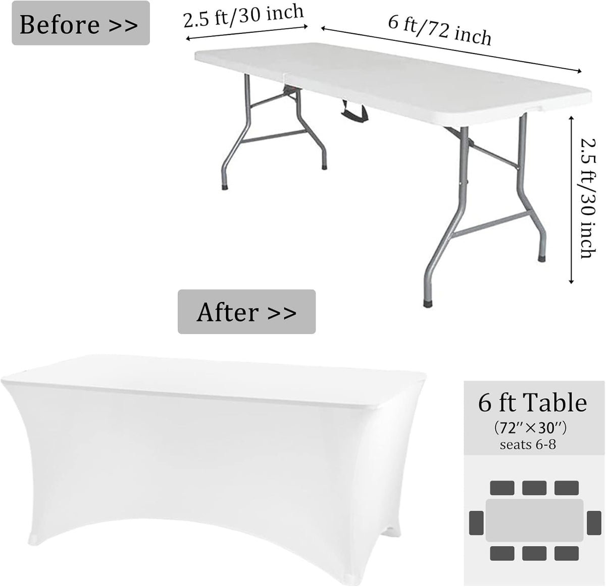 JALANCY 6ft spandex tablecloth with elastic leg pockets for secure table stability