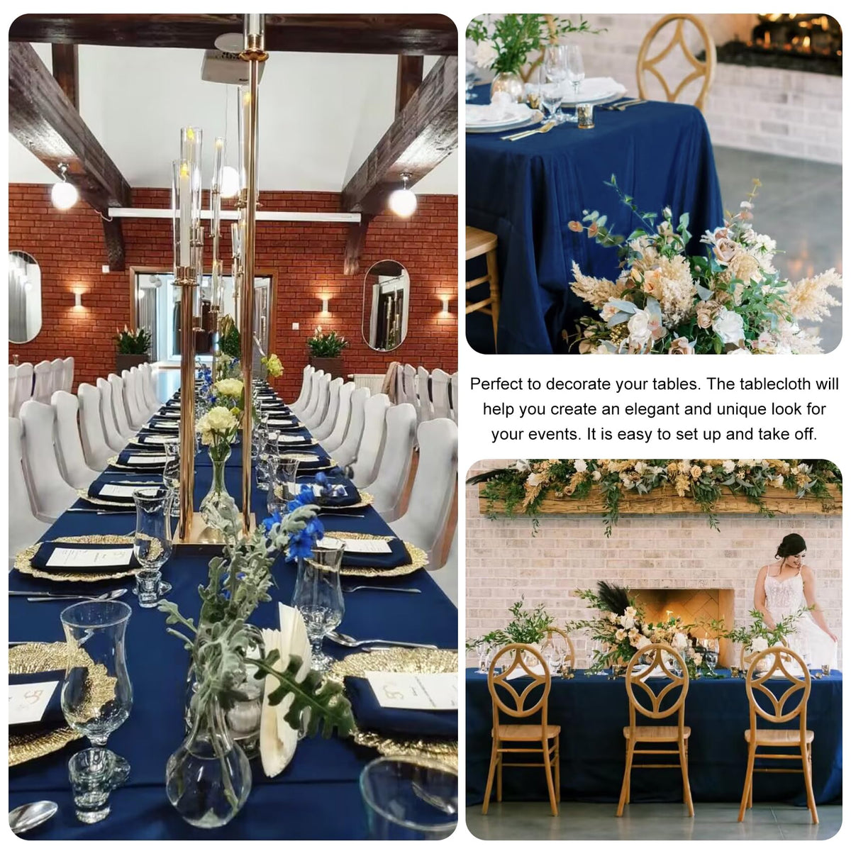 Wedding setup with JALANCY navy tablecloth for elegant decor