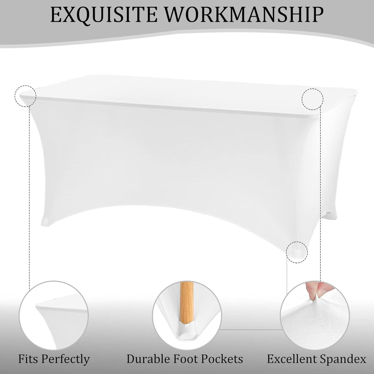 JALANCY white tablecloth in durable poly-spandex blend for repeated use