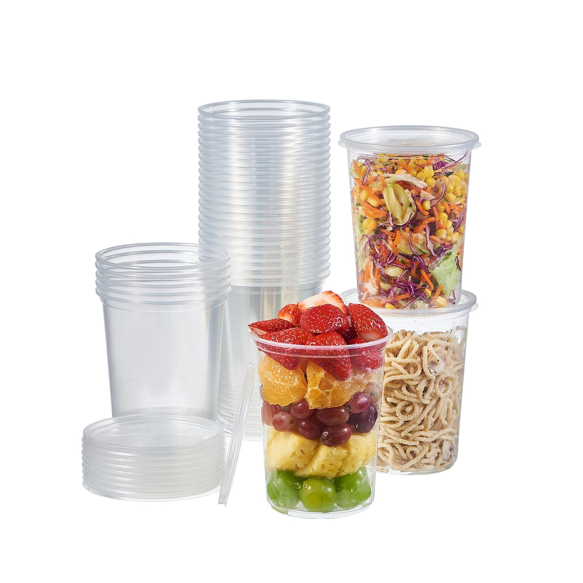 Jaluxing 32oz food storage containers with lids for organized fridge storage.