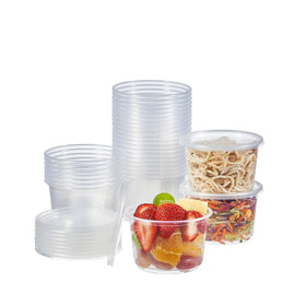 Jaluxing 50-pack 16 oz deli containers with airtight lids, ideal for soups and salads.