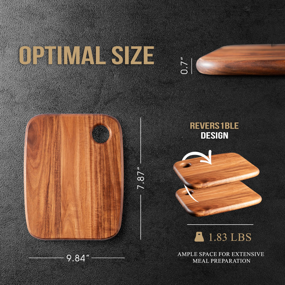 James.F acacia cutting board includes a hanging hole for easy storage