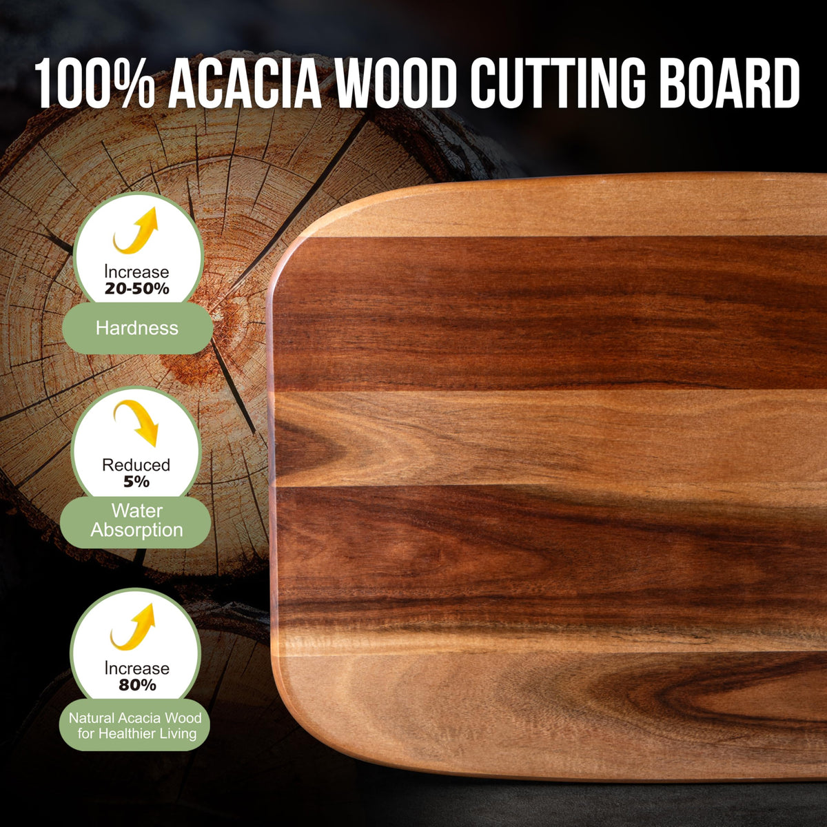 Large James.F acacia cutting board 18.1 by 11.8 inches for big prep jobs