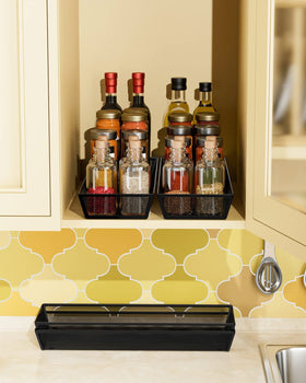 Jane Eyre multi-use organizer shows flexible placement for fruits, snacks, or utensils