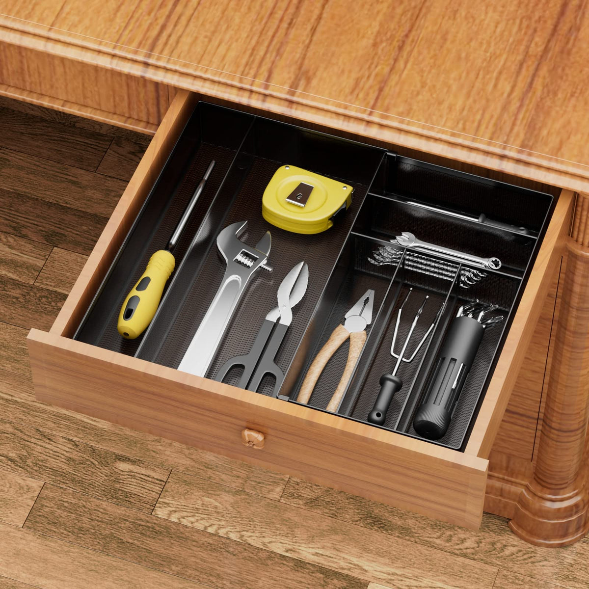 Jane Eyre Utensil Drawer Organizer adjustable-width fits 11.5 to 18.3 inch drawers.