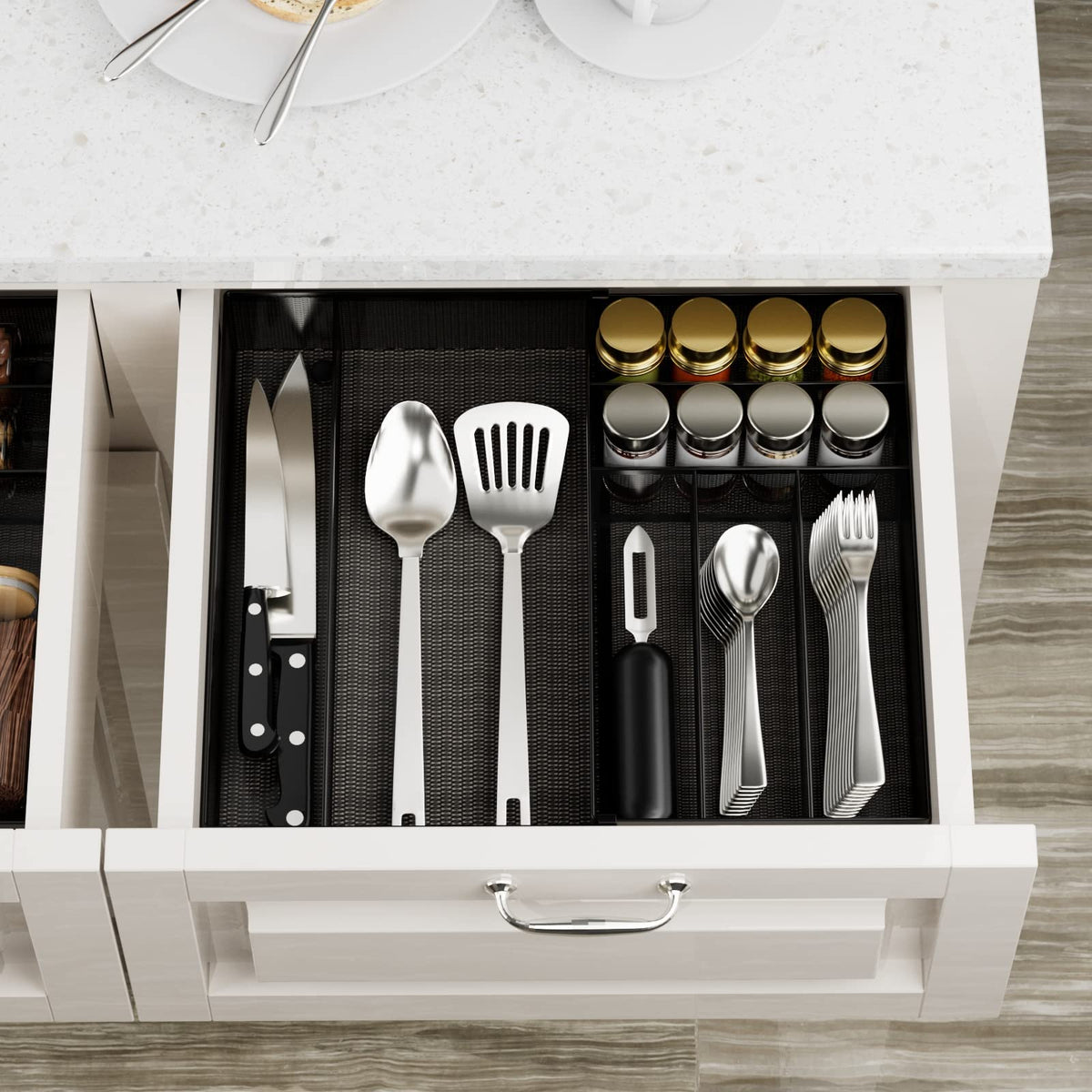Jane Eyre Utensil Drawer Organizer rust-resistant-coating protects silverware from rust and wear.
