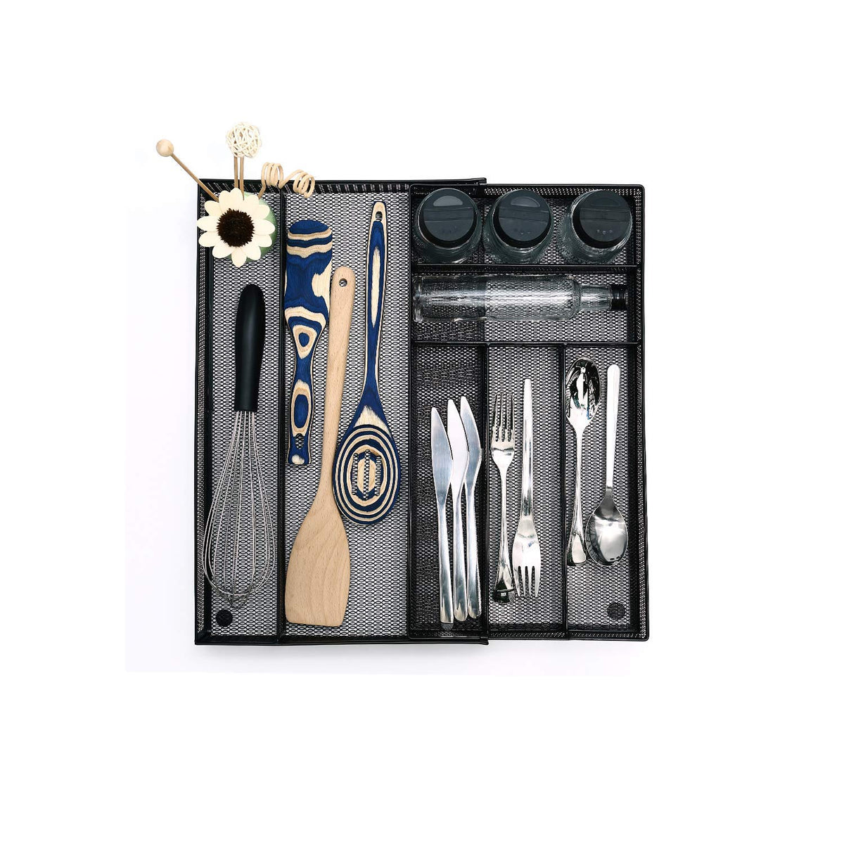 Jane Eyre Utensil Drawer Organizer spacious-compartments hold forks, knives, spoons, and gadgets.
