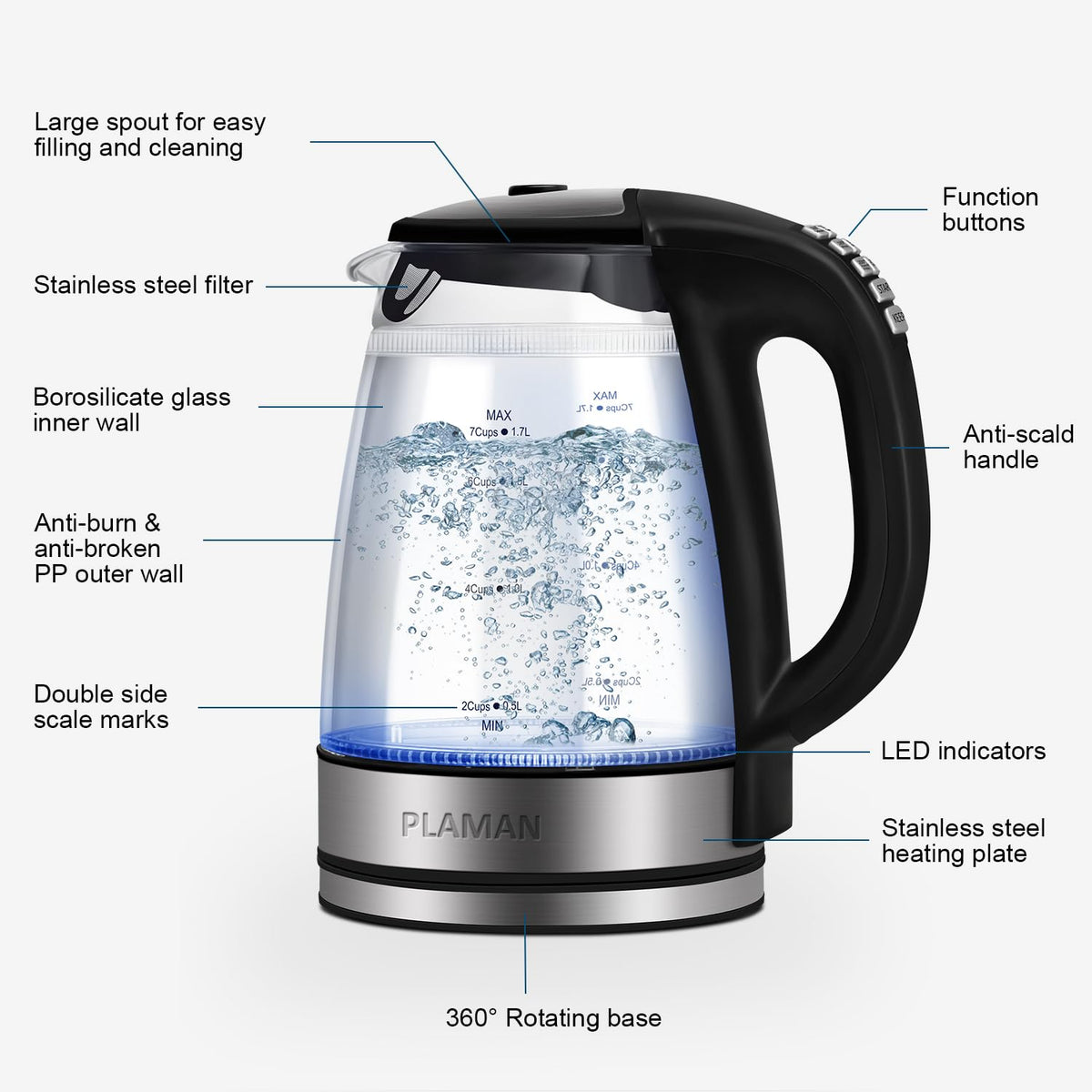 JaneHome outer BPA-free shell stays cool to touch during boiling.