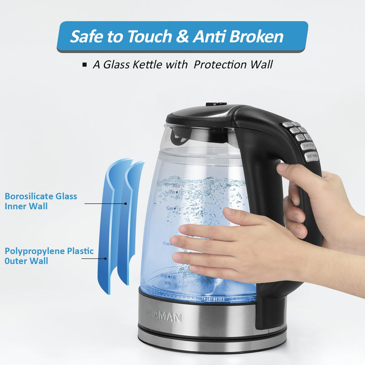 JaneHome kettle with 6 presets for precise tea and coffee brewing.
