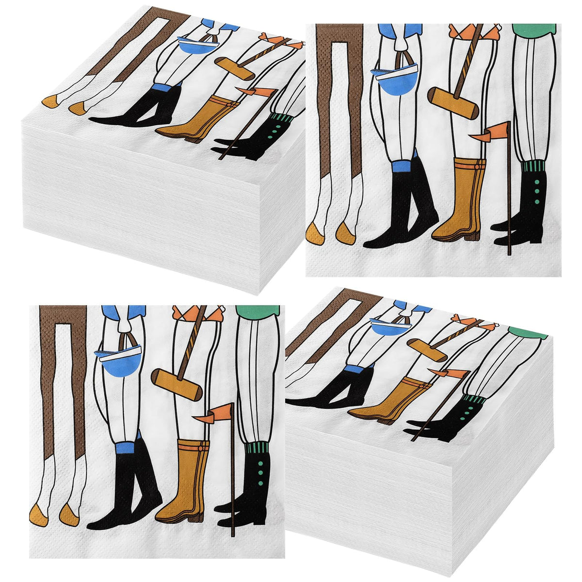 Janlaugh Derby napkins with jockey and horse legs for Derby party decor