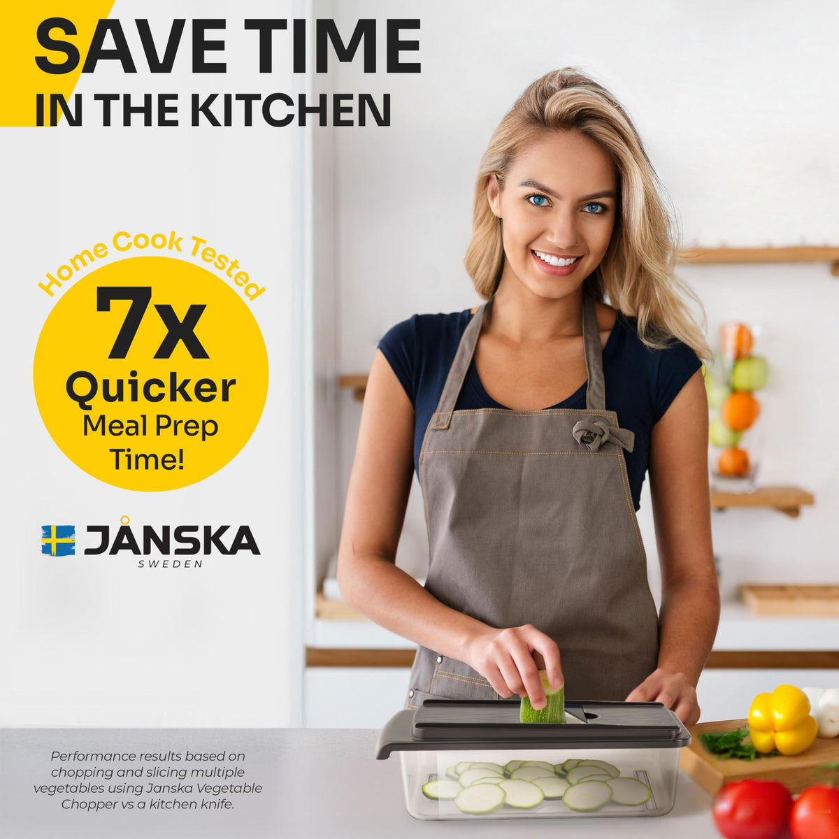 JANSKA UltraChop mandoline slicer delivers uniform slices every time.