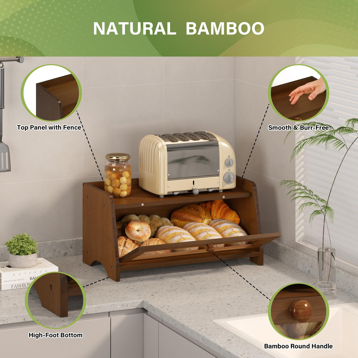 Smooth bamboo surface is easy to wipe clean after meals.