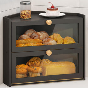 JANSNIMEN black corner bread box with window for easy viewing and freshness