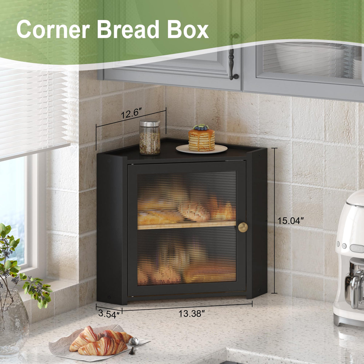 JANSNIMEN bread box flat top surface ideal for slicing and sandwich prep.