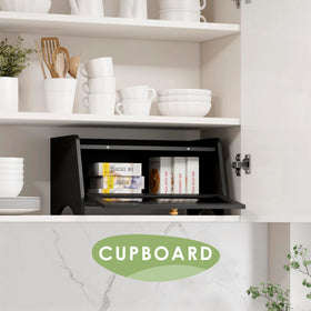 Front view of black JANSNIMEN bread box fits a modern kitchen.