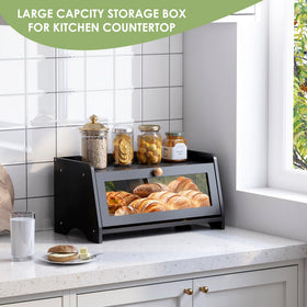 Open JANSNIMEN bread box shows magnetic latch for easy access.