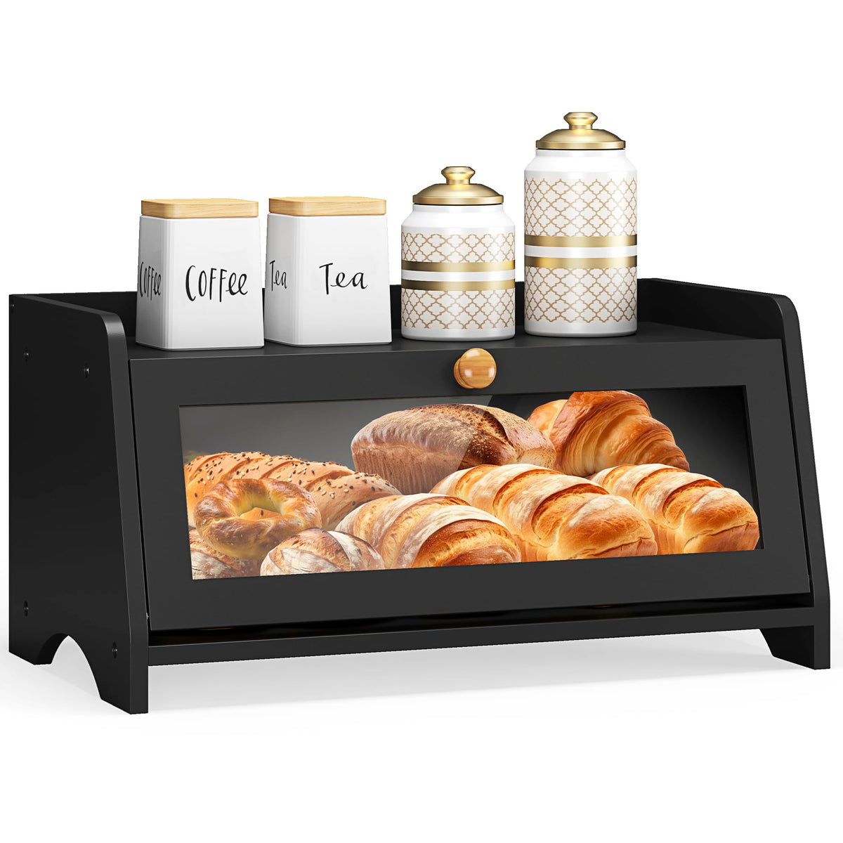 JANSNIMEN bread box with window keeps bread fresh on the counter.