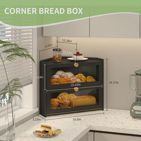 JANSNIMEN corner bread box interior shows spacious storage for bread and snacks