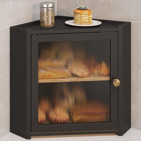 JANSNIMEN Corner Bread Box two-tier wood design with window for easy monitoring of freshness.