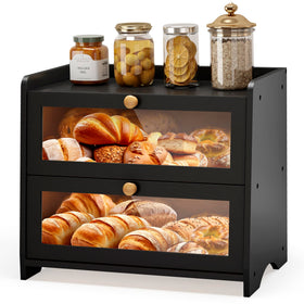 JANSNIMEN bread box with acrylic door keeps bread visible and protected on the countertop.