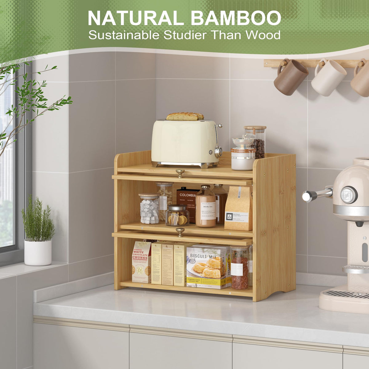 JANSNIMEN farmhouse-style design complements any kitchen counter.