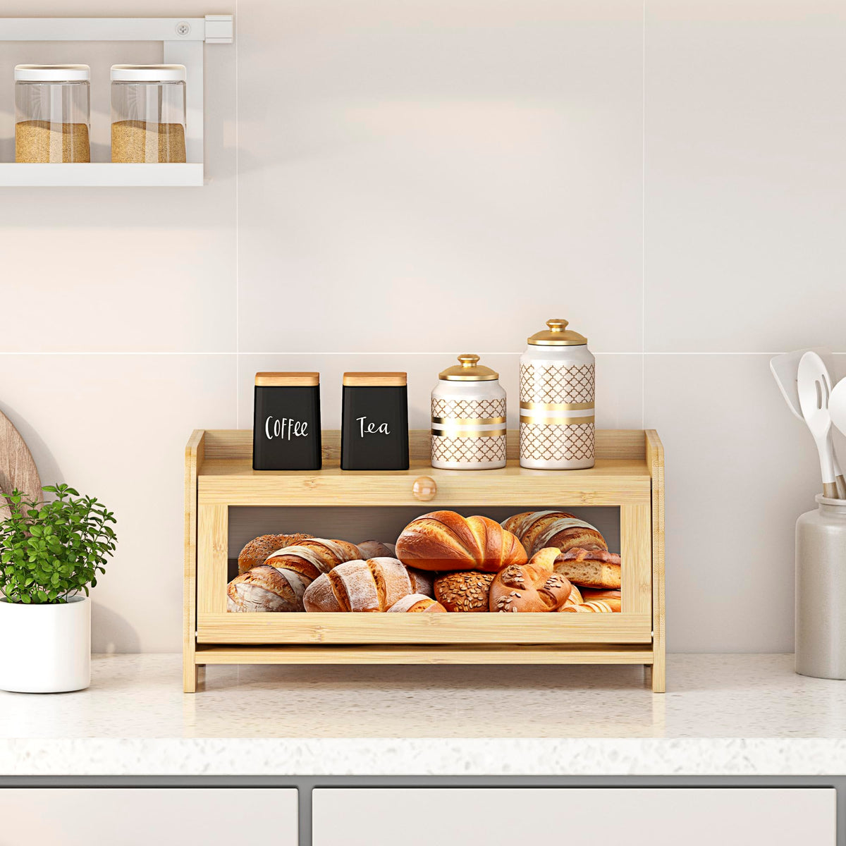 Jansnimen multi-use storage keeps bread, fruits, and utensils organized.