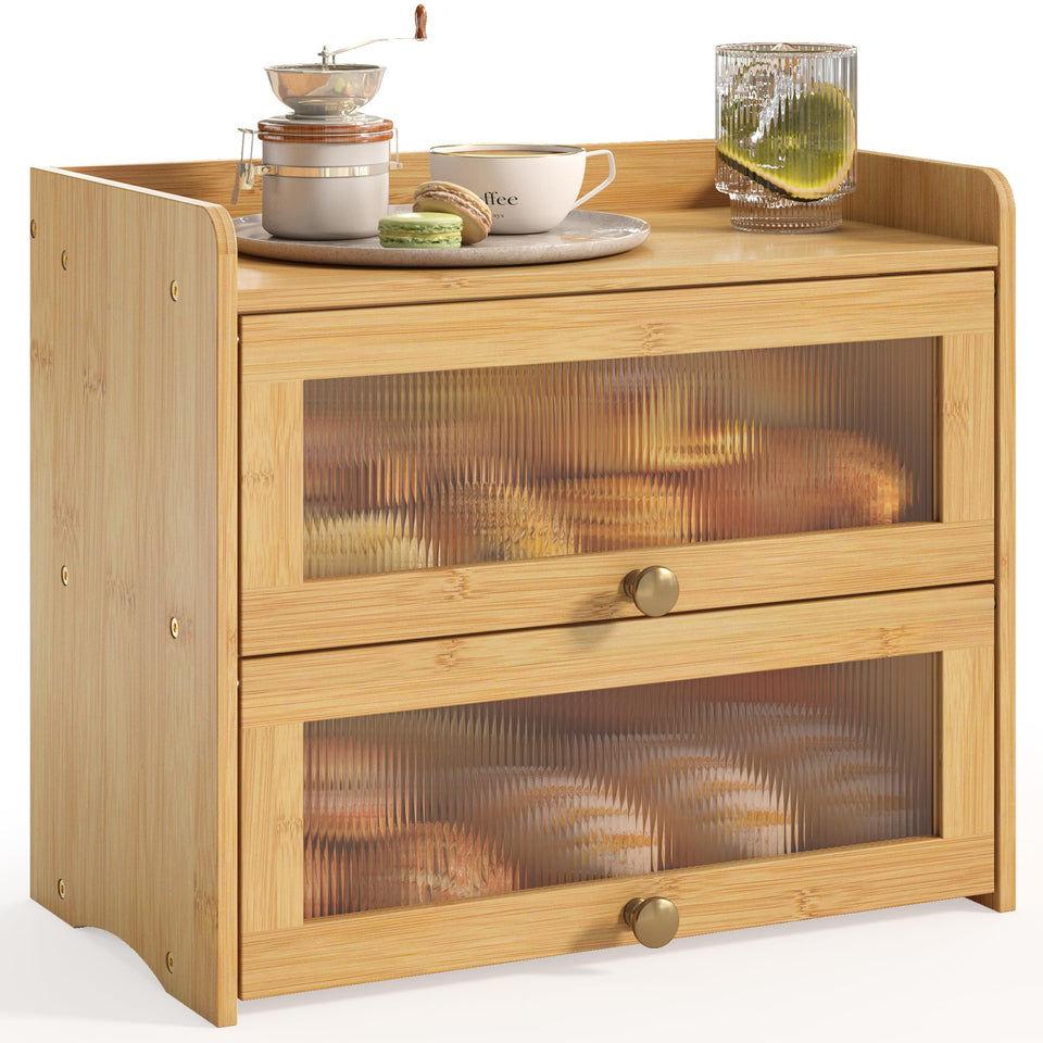 JANSNIMEN two-tier bread box with window for easy viewing and freshness.