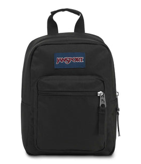 JanSport Big Break insulated lunch bag in black with zip pocket for utensils.