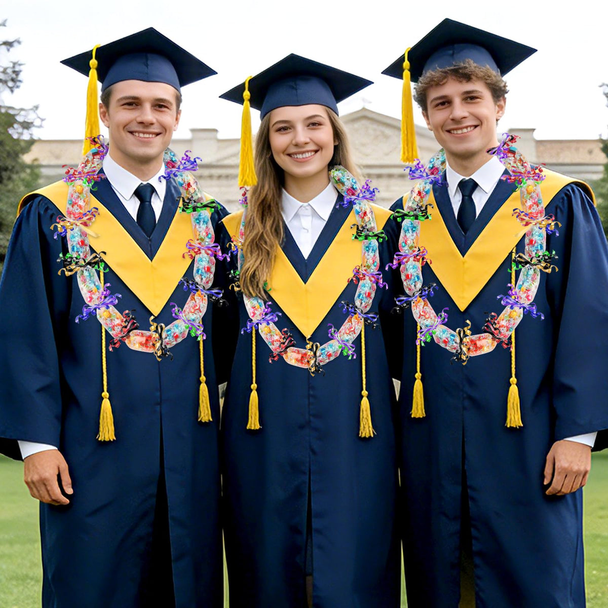 Six-color Jansun ribbons ready to decorate graduation candy leis
