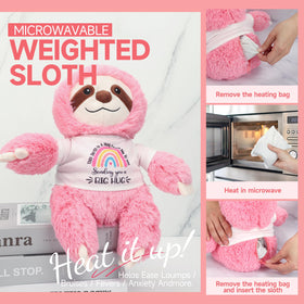 JAJOAGIA Microwavable Sloth image emphasizes warm relief with heating pad for cozy evenings.