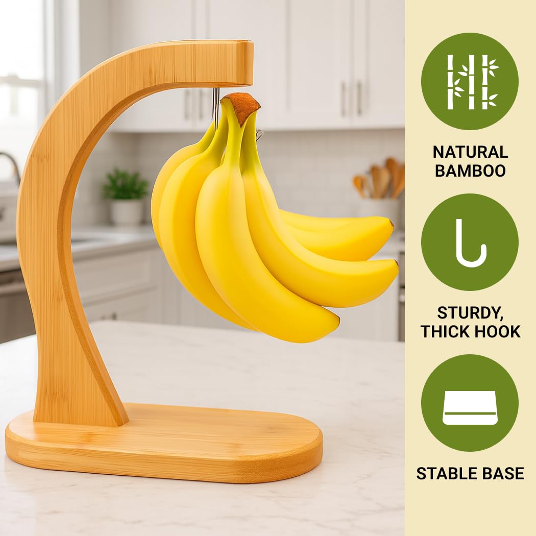 JapanBargain bamboo banana hanger stand arm keeps fruit within easy reach.