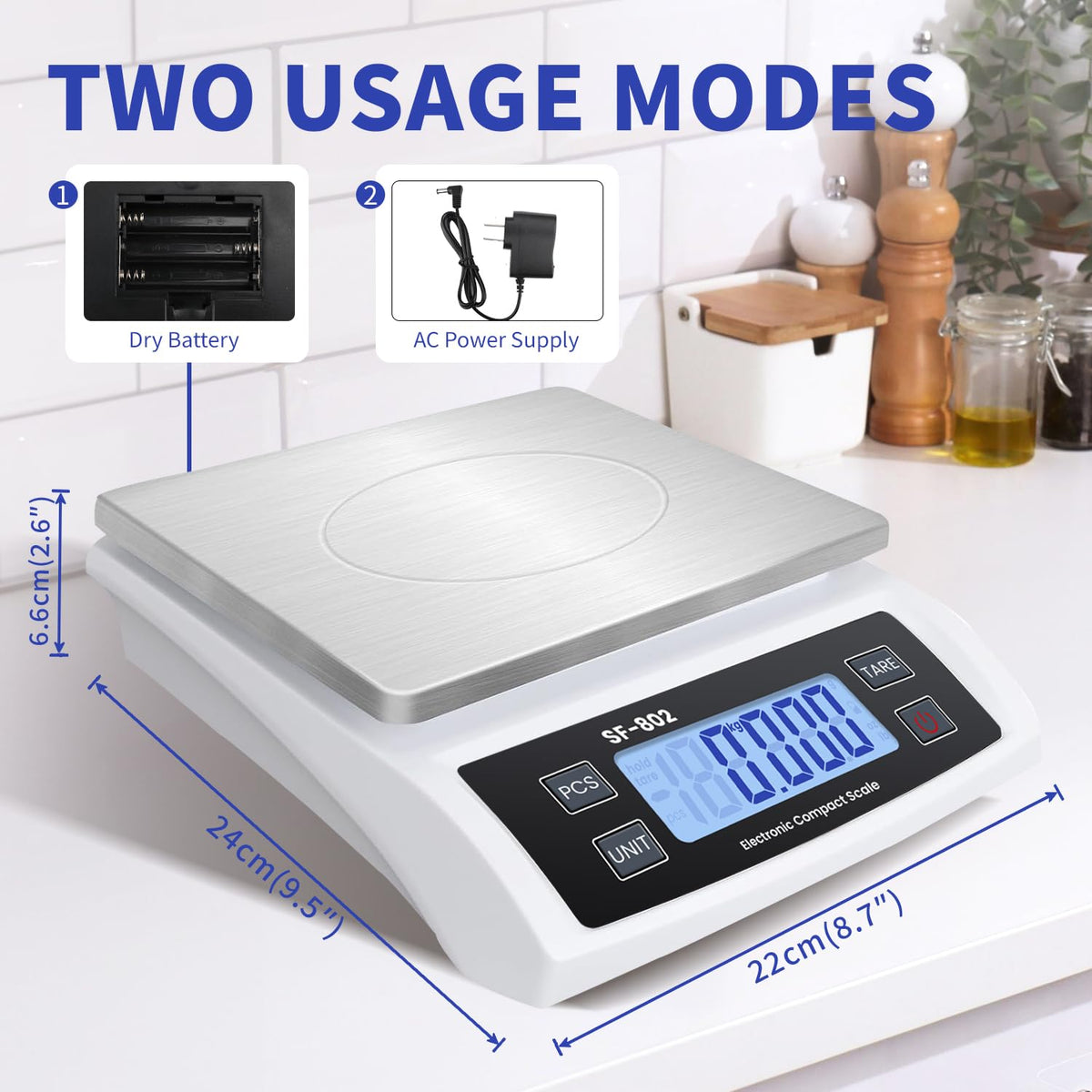 JAQAZNVB 30kg capacity allows weighing large batches accurately.