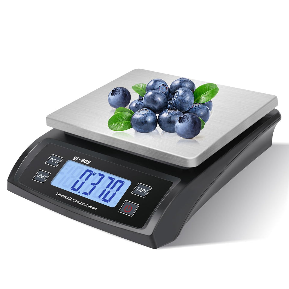 JAQAZNVB large digital kitchen scale with backlit LCD for easy readouts.