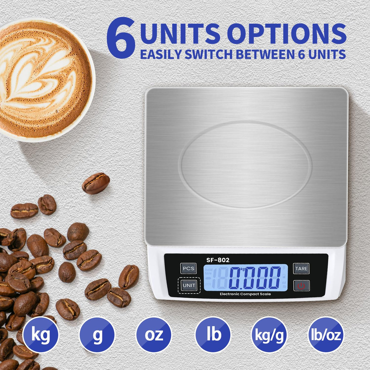 JAQAZNVB tare and zero functions simplify measuring ingredients and containers.