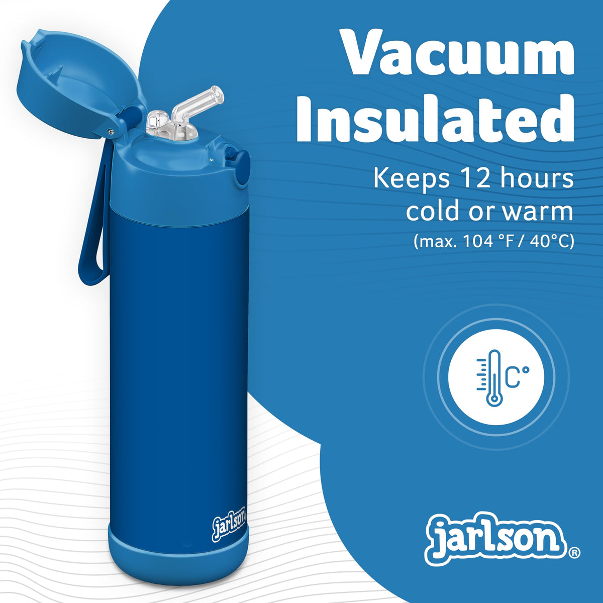 Jarlson Charli blue bottle side view highlighting vacuum insulation