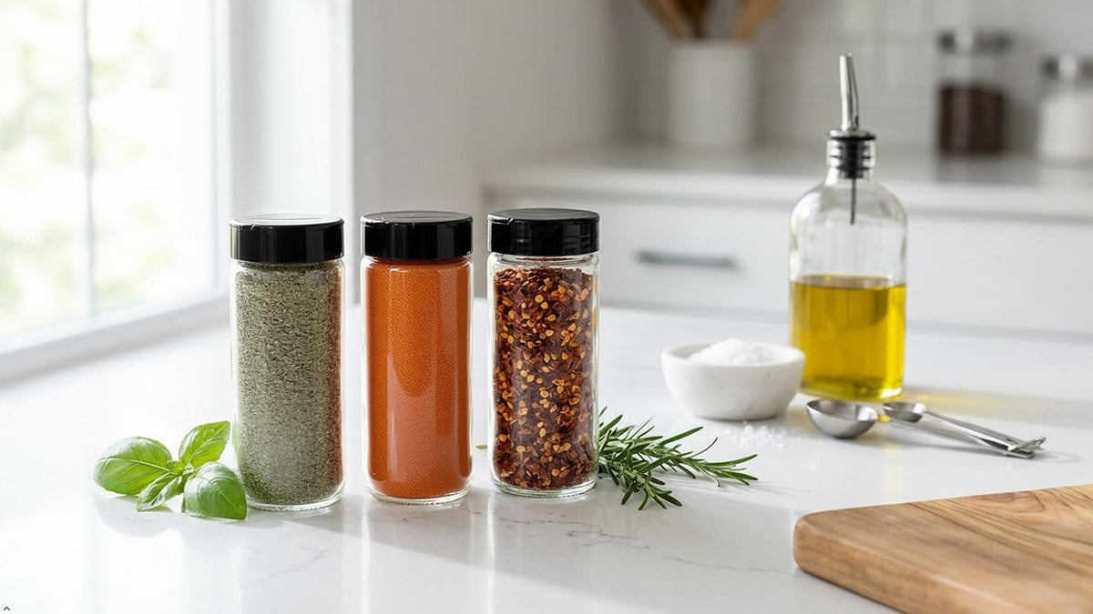 JARMING COLLECTIONS easy-scoop shaker promotes precise seasoning.