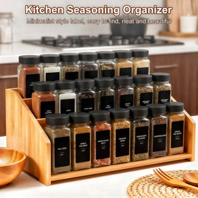 JarXSUN 4oz black shaker lids on square glass jars for easy seasoning.
