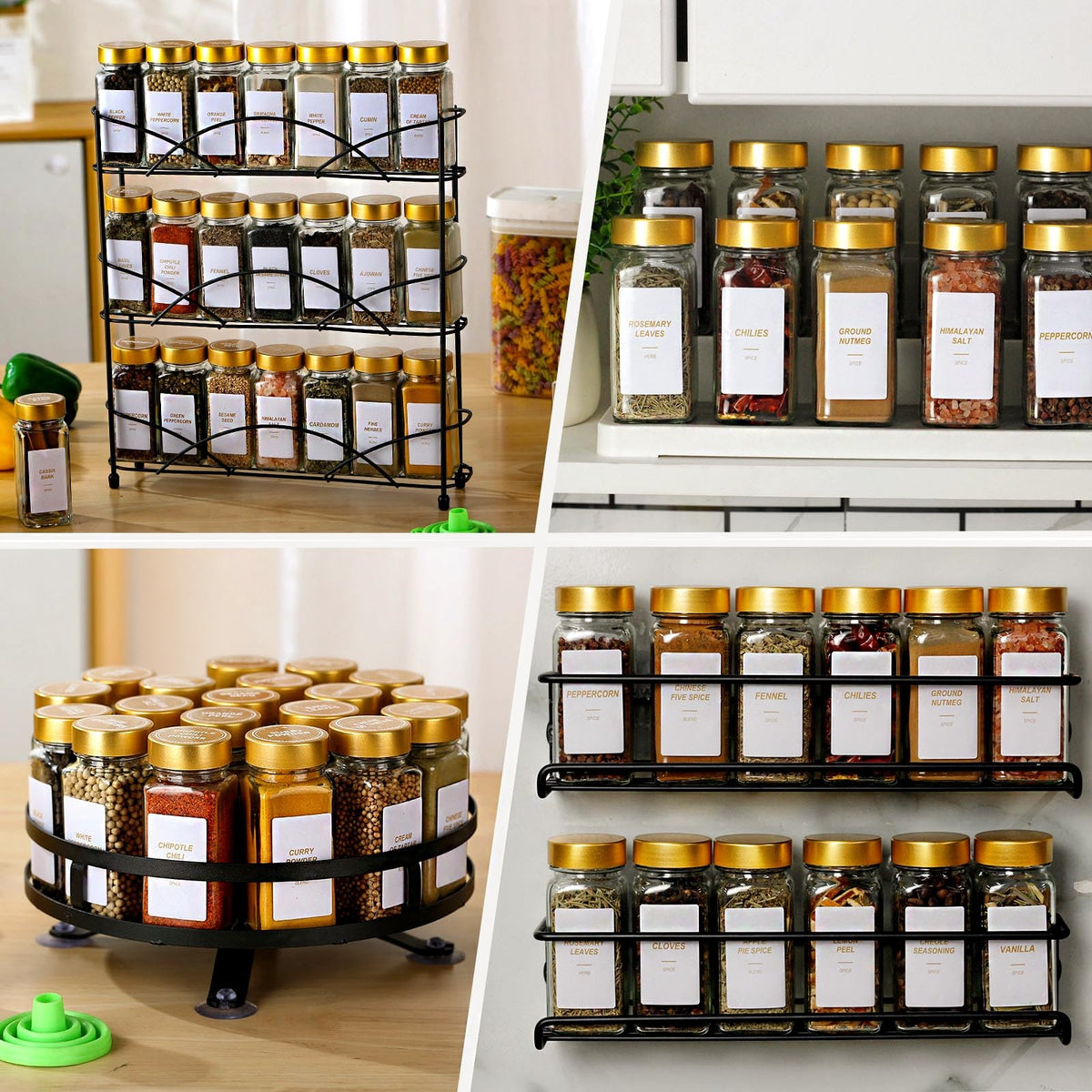 Jarxsun glass spice jars with gold lids close up showing premium finish
