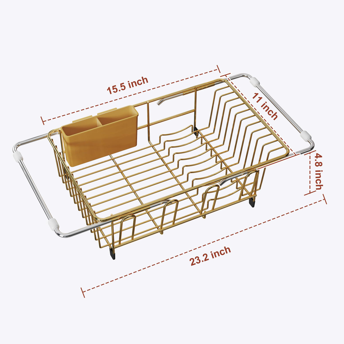Cup holders on JASIWAY Gold rack for mugs and cups drying.