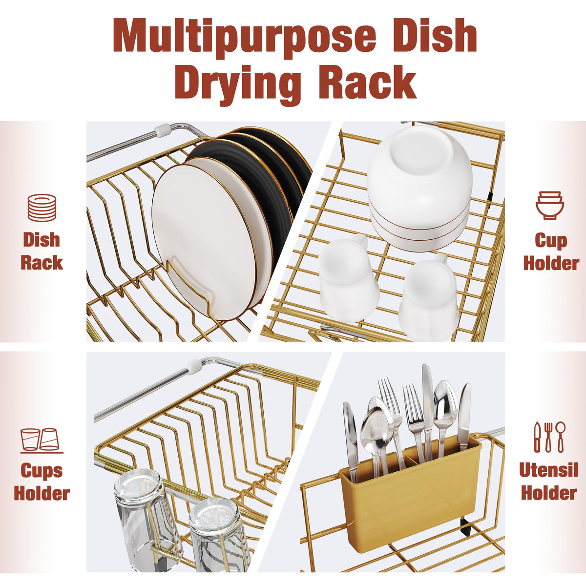 Rack with built-in cutlery holder from JASIWAY Gold for organized utensils.