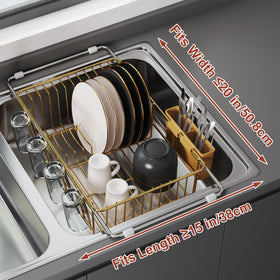 Compact JASIWAY Gold rack on a counter with plates and bowls.