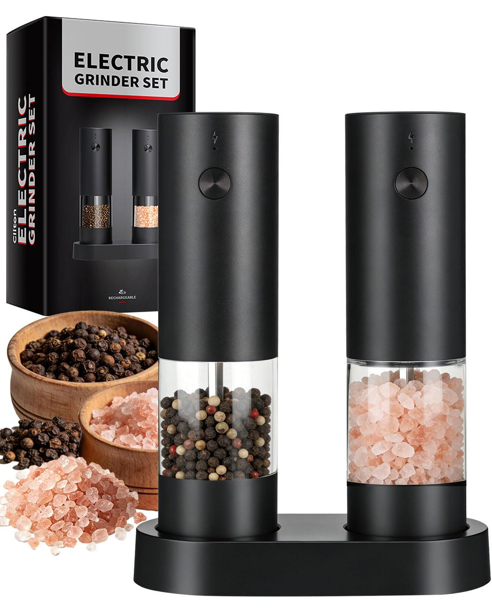 Jasee electric salt and pepper grinder in use for quick seasoning