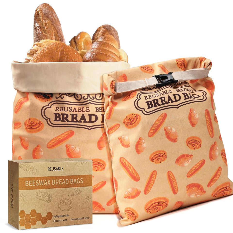 Jasiboona XL beeswax bread bags open to reveal reusable bread storage.