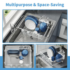 JASIWAY dish drying rack over sink extended showing extra capacity and airflow